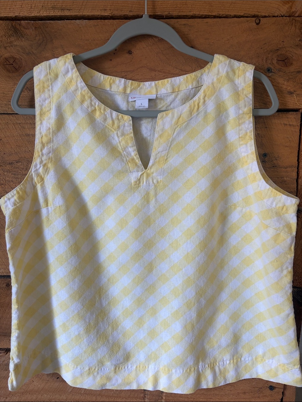 Liz Claiborne Yellow & White Gingham Sleeveless Notch Tank